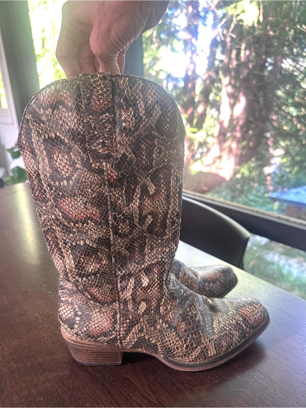 Roper Women’s Snake Print Western Cowboy Mid Calf Boots BrownTan 9 - Picture 2 of 7
